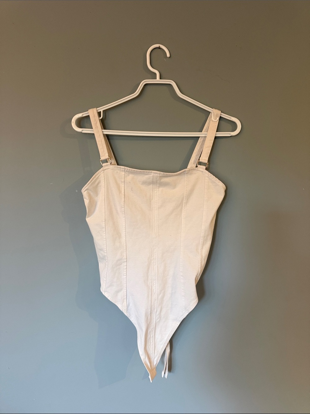 Cream Women's Structured Bodysuit with Adjustable Straps